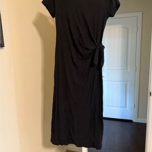 Anthropologie Black Ruched Wrap Midi Dress